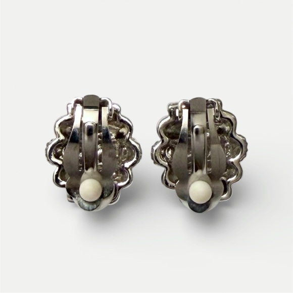 Silver Tone Barrel Rhinestone Clip-On Earrings - Picture 3 of 3